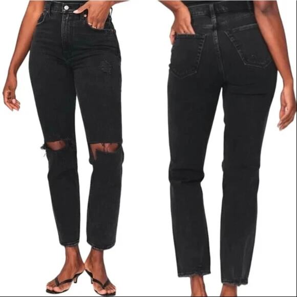 Abercrombie & Fitch 90s Ultra High Rise Ankle Straight Jeans Black Curve Love - Picture 11 of 11